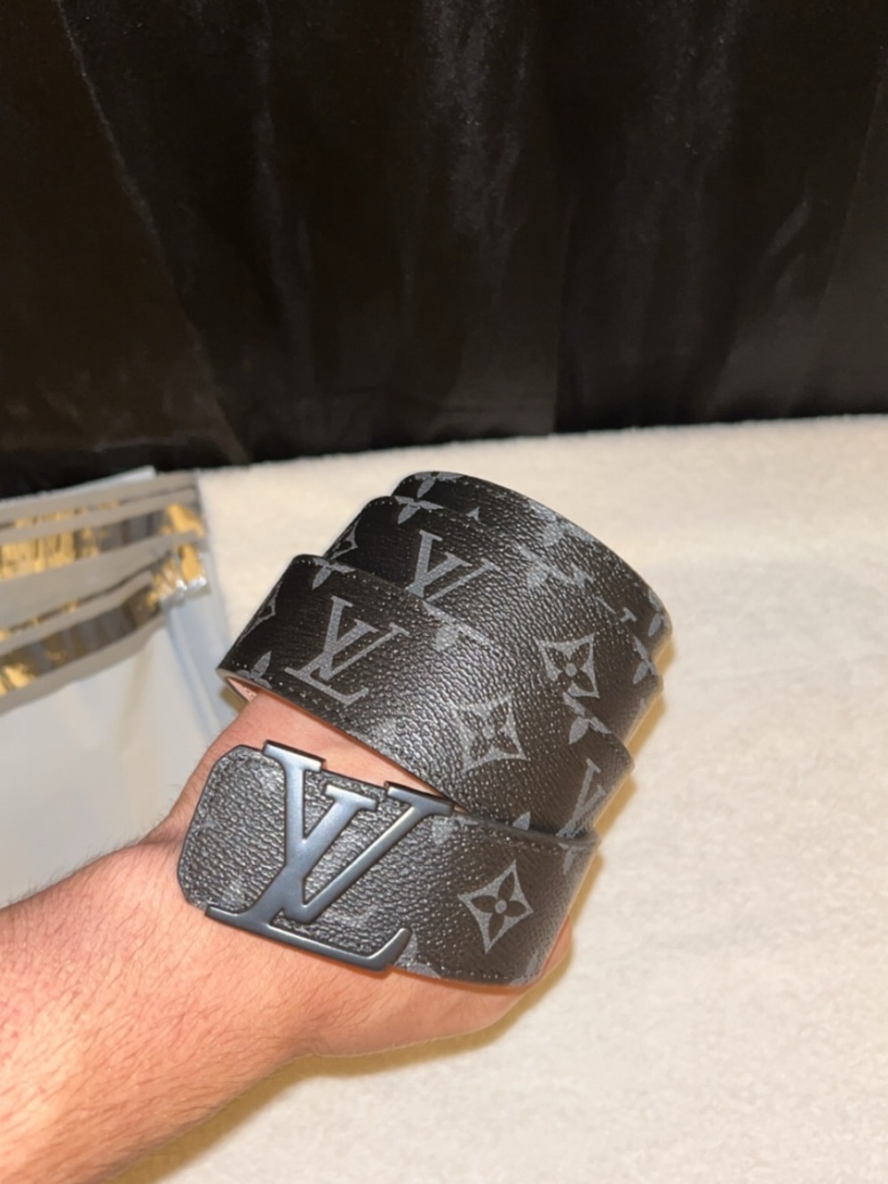 Black Monogram Men's Leather Belt